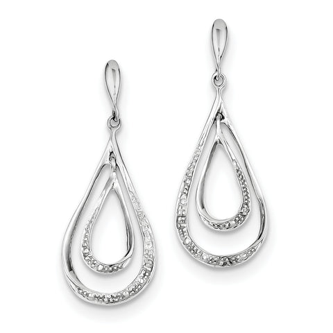 Sterling Silver Rhodium Plated Diamond Post Dangle Earrings QE10554 - shirin-diamonds