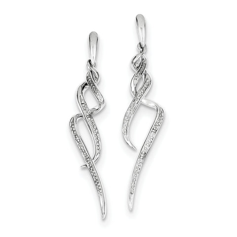 Sterling Silver Rhodium Plated Diamond Swirl Post Dangle Earrings QE10597 - shirin-diamonds
