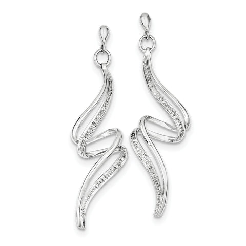 Sterling Silver Rhodium Plated Diamond Swirl Post Dangle Earrings QE10599 - shirin-diamonds