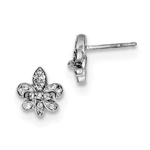 Sterling Silver Rhodium 0.16ct Diam. Fleur de Lis Post Earrings QE10612 - shirin-diamonds
