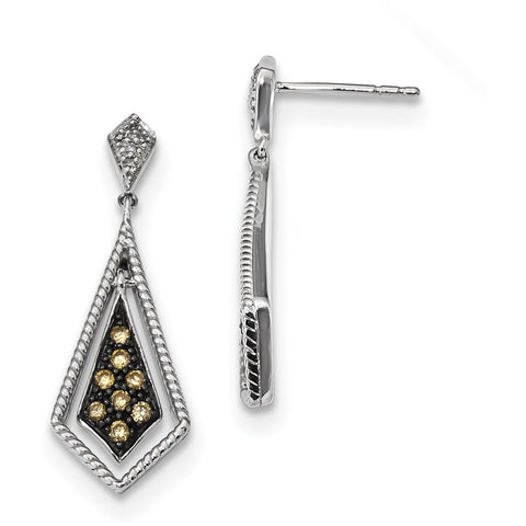 Sterling Silver Champagne Diamond Geometric Post Earrings QE10691 - shirin-diamonds