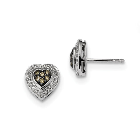 Sterling Silver Champagne Diamond Small Heart Post Earrings QE10698 - shirin-diamonds