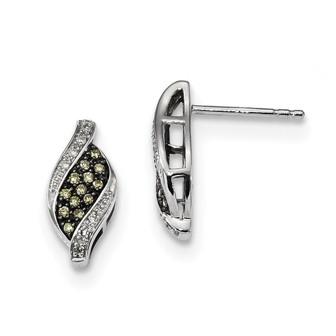 Sterling Silver Champagne Diamond Marquise Post Earrings QE10701 - shirin-diamonds