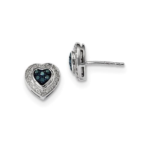 Sterling Silver Blue Diamond Small Heart Post Earrings QE10715 - shirin-diamonds