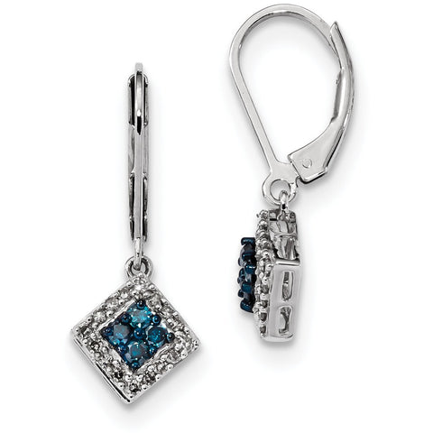 Sterling Silver White & Blue Diamond Leverback Earrings QE10782 - shirin-diamonds