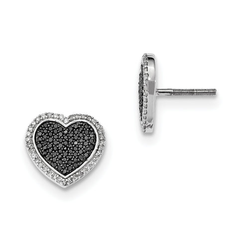 Sterling Silver Black and White Diamond Heart Post Earrings QE10823 - shirin-diamonds