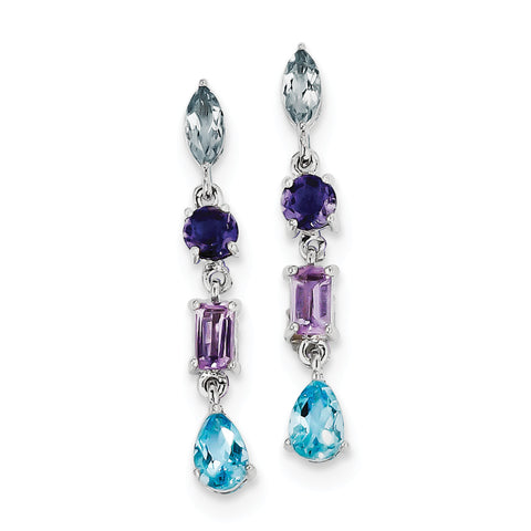 Sterling Silver Rhodium Amethyst, Blue Topaz & Iolite Dangle Earrings QE10975X - shirin-diamonds