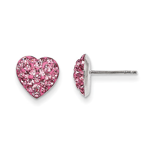 Sterling Silver Pink Preciosa Crystal Heart Earrings QE11054 - shirin-diamonds