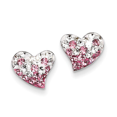 Sterling Silver Pink and White Preciosa Crystal Heart Earrings QE11058 - shirin-diamonds