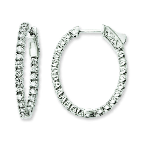 Sterling Silver Rhodium-plated CZ In and Out Oval Hoop Earrings QE11059 - shirin-diamonds