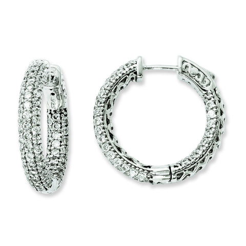 Sterling Silver Rhodium-plated Pav‚ CZ In and Out Hoop Earrings QE11076 - shirin-diamonds