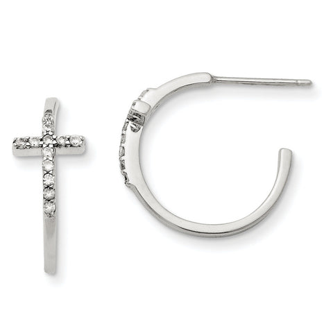 Sterling Silver with CZ Cross Hoop Earrings QE11083 - shirin-diamonds