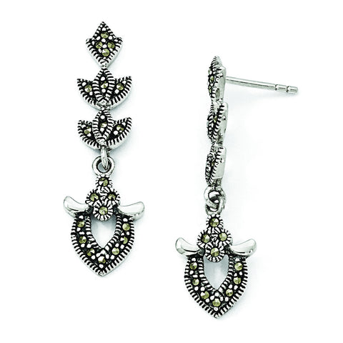 Sterling Silver Marcasite Post Dangle Earrings QE11087 - shirin-diamonds