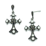 Sterling Silver Marcasite & FW Cultured Pearl Cross Earrings QE11132 - shirin-diamonds