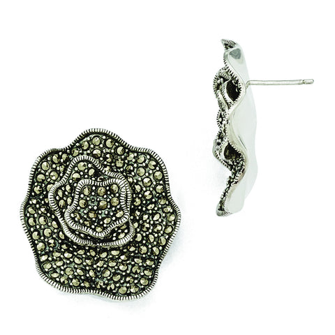 Sterling Silver Marcasite Flower Post Earrings QE11135 - shirin-diamonds