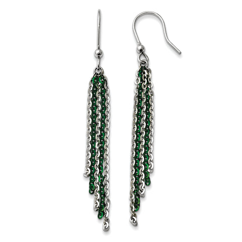 Sterling Silver Rhodium & Green Plated Shepherd Hook Earrings QE11226 - shirin-diamonds