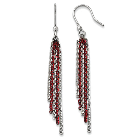 Sterling Silver Rhodium & Red Plated Shepherd Hook Earrings QE11227 - shirin-diamonds