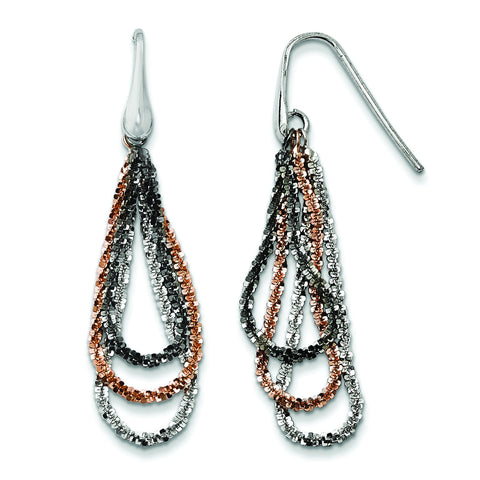 Sterling Silver Ruthenium & Pink Plated Dangle Earrings QE11229 - shirin-diamonds