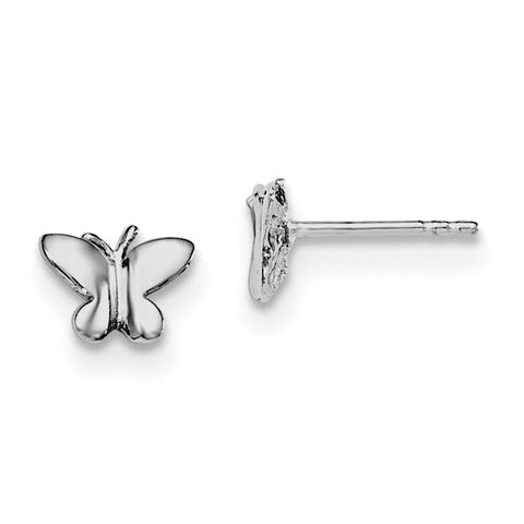 Sterling Silver RH Plated Child's Polished Butterfly Post Earrings QE11251 - shirin-diamonds