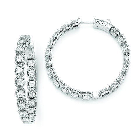 Sterling Silver Rhodium Plated CZ In and Out Hoop Earrings QE11263 - shirin-diamonds