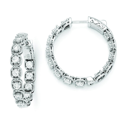 Sterling Silver Rhodium Plated CZ In and Out Hoop Earrings QE11264 - shirin-diamonds