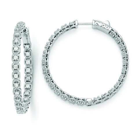 Sterling Silver Rhodium Plated CZ In and Out Hoop Earrings QE11267 - shirin-diamonds