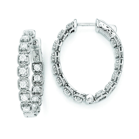 Sterling Silver Rhodium Plated CZ In and Out oval Hoop Earrings QE11269 - shirin-diamonds
