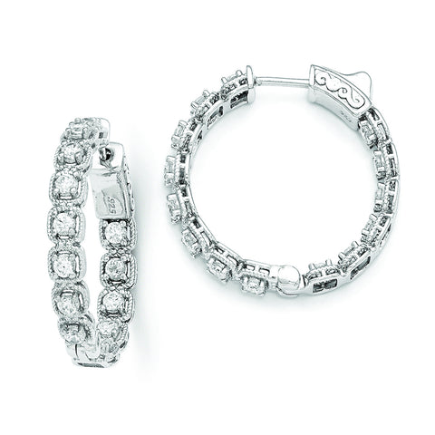 Sterling Silver Rhodium Plated CZ In and Out round Hoop Earrings QE11270 - shirin-diamonds