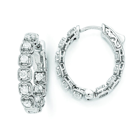 Sterling Silver Rhodium Plated CZ In and Out Oval Hoop Earrings QE11271 - shirin-diamonds