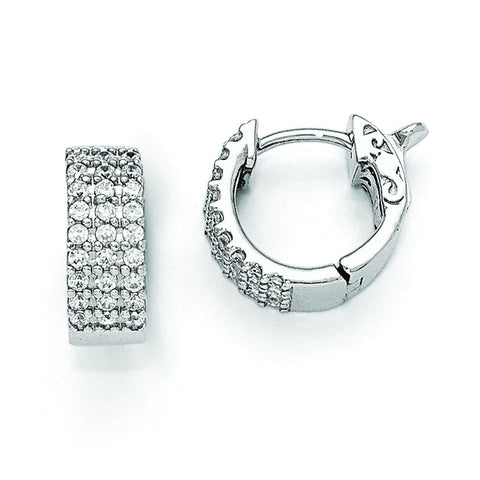 Sterling Silver Rhodium Plated CZ Small Hinged Hoop Earrings QE11272 - shirin-diamonds