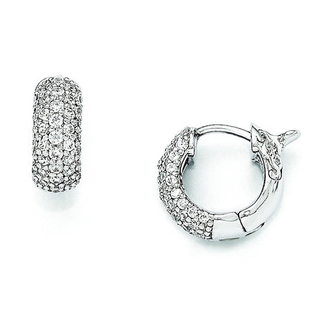 Sterling Silver Rhodium Plated CZ Small Hinged Hoop Earrings QE11273 - shirin-diamonds