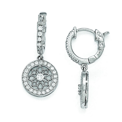 Sterling Silver Rhodium Plated CZ Hinged Hoop Dangle Earrings QE11277 - shirin-diamonds