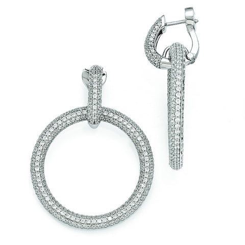 Sterling Silver Rhodium Plated CZ Hinged Hoop Dangle Earrings QE11285 - shirin-diamonds