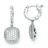 Sterling Silver Rhodium Plated CZ Hinged Hoop Dangle Square Earrings QE11292 - shirin-diamonds