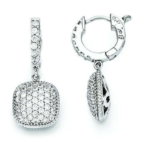 Sterling Silver Rhodium Plated CZ Hinged Hoop Dangle Square Earrings QE11292 - shirin-diamonds