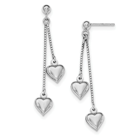 Sterling Silver Rhodium-plated Polished Heart Post Dangle Earrings QE11392 - shirin-diamonds