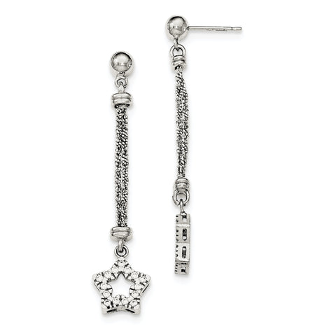 Sterling Silver CZ Star 2 Strand Diamond Cut Post Dangle Earrings QE11447 - shirin-diamonds