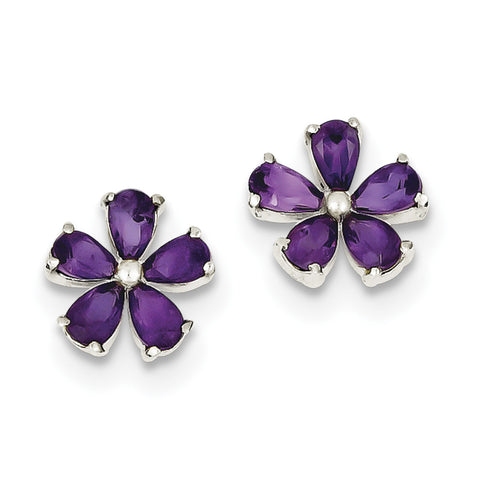 Sterling Silver Amethyst Floral Earrings QE1148 - shirin-diamonds