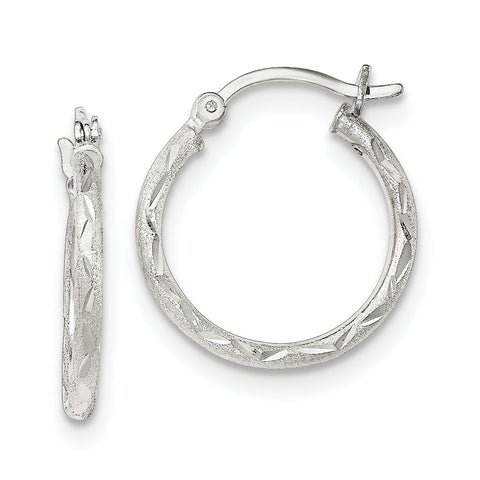 Sterling Silver Satin Finish Diamond-cut Hinged Hoop Earrings QE11494 - shirin-diamonds