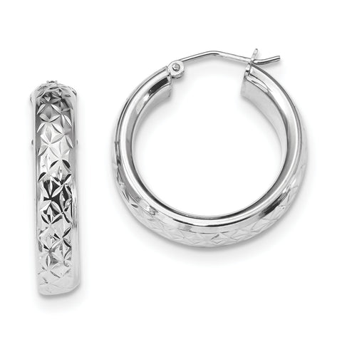 Sterling Silver Rhodium-plated Diamond Cut Hinged Hoop Earrings QE11515 - shirin-diamonds