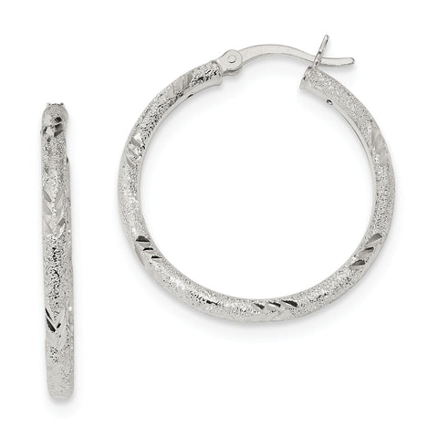 Sterling Silver Polished Diamond-cut Laser-cut Hinged Hoop Earrings QE11520 - shirin-diamonds