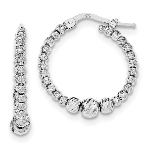 Sterling Silver Rhodium-plated Beaded Hinged Hoop Earrings QE11652 - shirin-diamonds
