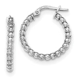 Sterling Silver Rhodium-plated Beaded Hinged Hoop Earrings QE11656 - shirin-diamonds