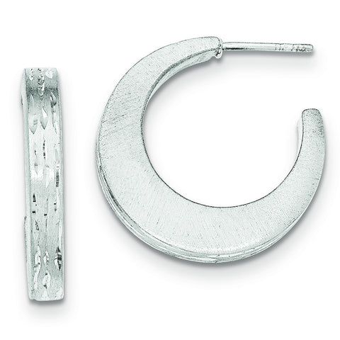 Sterling Silver Brushed/Diamond-cut Post Hoop Earrings QE11722 - shirin-diamonds