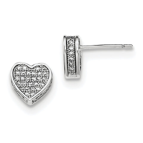 Sterling Silver Rhodium-plated CZ Micro pav‚ Heart Post Earrings QE11865 - shirin-diamonds
