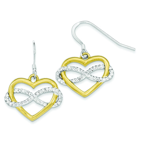 Sterling Silver Flash Gold-plated CZ Heart Earrings QE11877 - shirin-diamonds