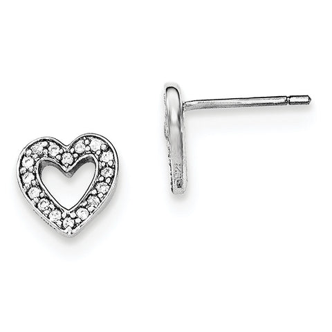 Sterling Silver Rhodium-plated CZ Heart Post Earrings QE11884 - shirin-diamonds