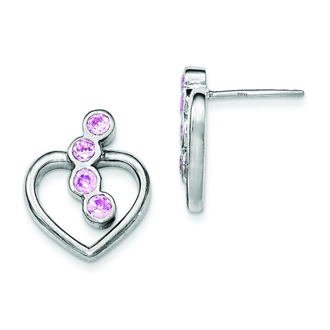 Sterling Silver Pink CZ Heart Post Earrings QE11889 - shirin-diamonds