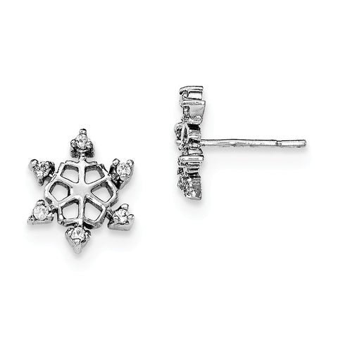 Sterling Silver Rhodium-plated CZ Snowflake Post Earrings QE11966 - shirin-diamonds
