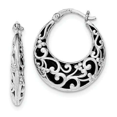 Sterling Silver Rhodium-plated Onyx Hinged Post Earrings QE12030 - shirin-diamonds